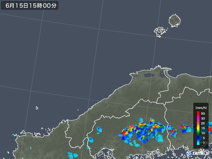 島根県の雨雲レーダー(2018年06月15日)