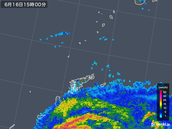 奄美諸島(鹿児島県)の雨雲レーダー(2018年06月16日)