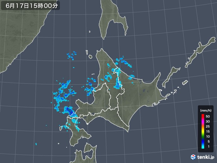 北海道地方の雨雲レーダー(2018年06月17日)