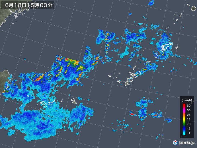 沖縄地方の雨雲レーダー(2018年06月18日)