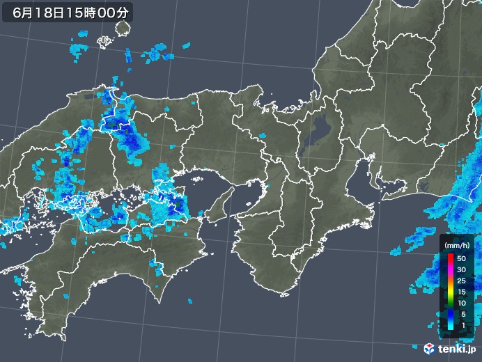 近畿地方の雨雲レーダー(2018年06月18日)