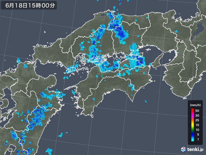 四国地方の雨雲レーダー(2018年06月18日)