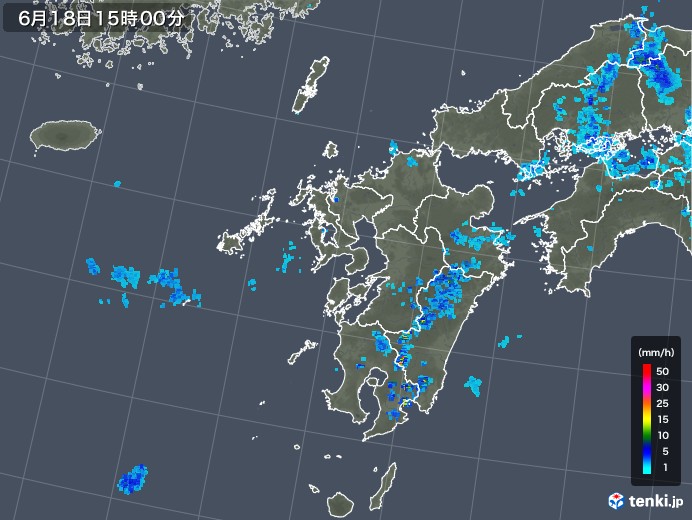 九州地方の雨雲レーダー(2018年06月18日)