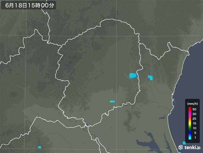 栃木県の雨雲レーダー(2018年06月18日)