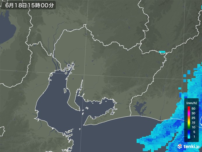 愛知県の雨雲レーダー(2018年06月18日)