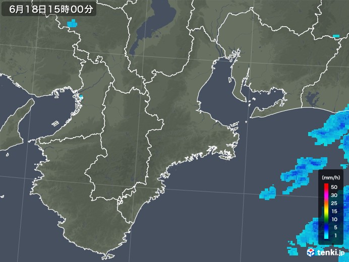 三重県の雨雲レーダー(2018年06月18日)