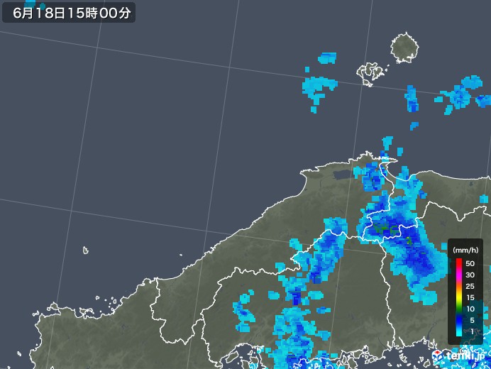 島根県の雨雲レーダー(2018年06月18日)