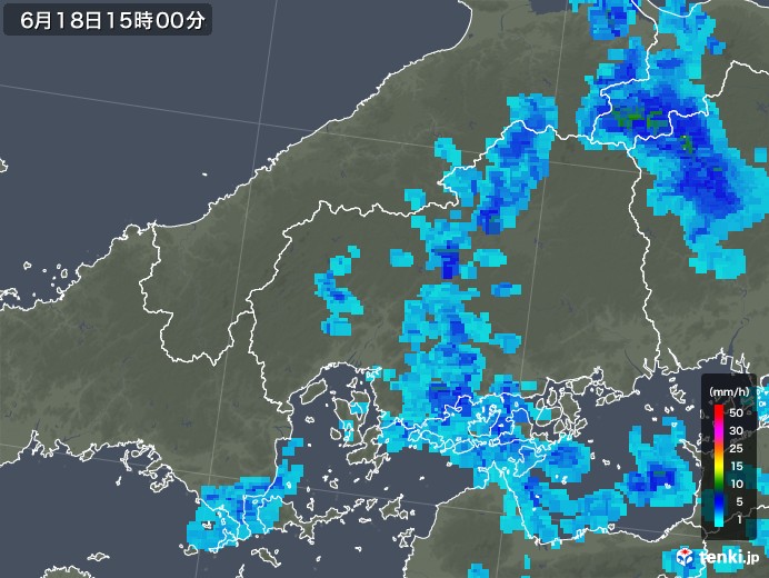 広島県の雨雲レーダー(2018年06月18日)