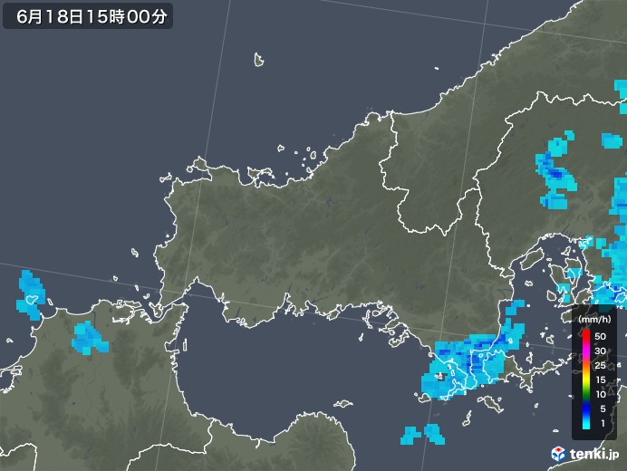 山口県の雨雲レーダー(2018年06月18日)