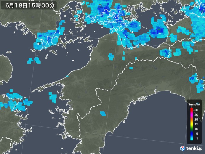 愛媛県の雨雲レーダー(2018年06月18日)