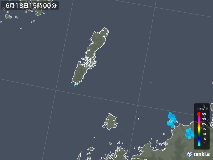 壱岐・対馬(長崎県)の雨雲レーダー(2018年06月18日)