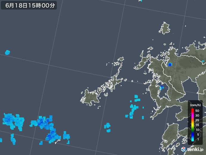 五島列島(長崎県)の雨雲レーダー(2018年06月18日)