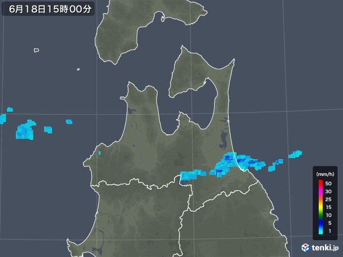 青森県の雨雲レーダー(2018年06月18日)