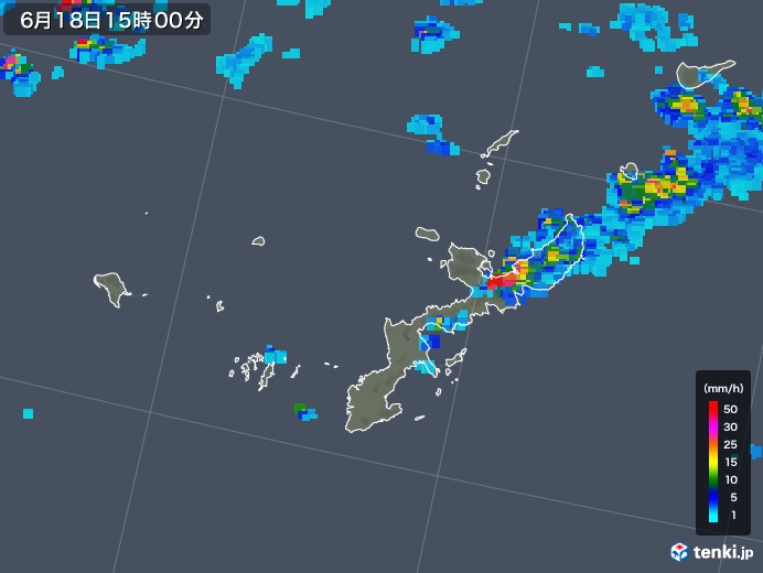 沖縄県の雨雲レーダー(2018年06月18日)
