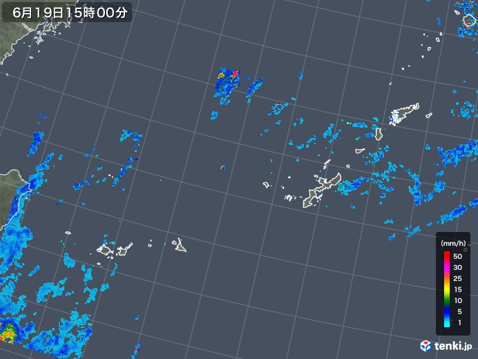 沖縄地方の雨雲レーダー(2018年06月19日)