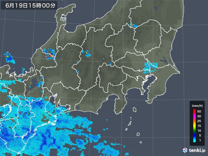 関東・甲信地方の雨雲レーダー(2018年06月19日)