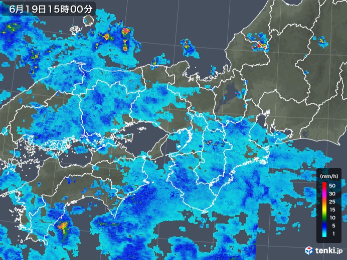 近畿地方の雨雲レーダー(2018年06月19日)