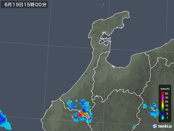 石川県の雨雲レーダー(2018年06月19日)