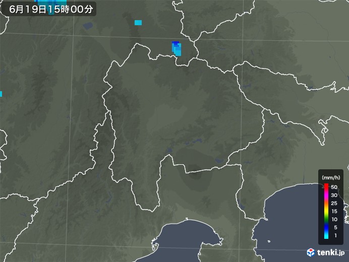 山梨県の雨雲レーダー(2018年06月19日)