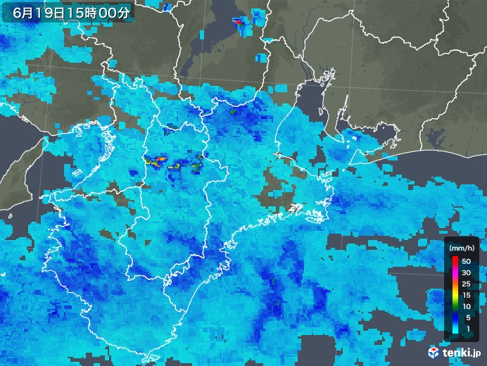 三重県の雨雲レーダー(2018年06月19日)