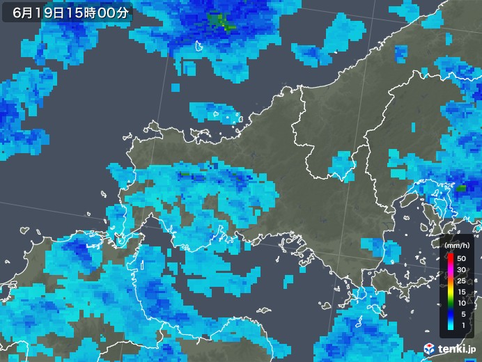 山口県の雨雲レーダー(2018年06月19日)