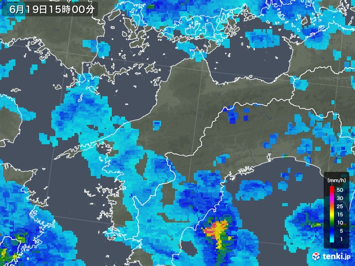 愛媛県の雨雲レーダー(2018年06月19日)