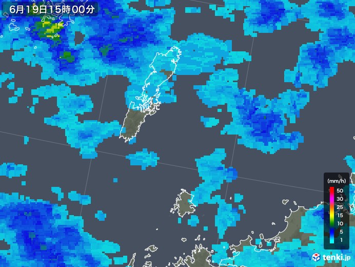 壱岐・対馬(長崎県)の雨雲レーダー(2018年06月19日)