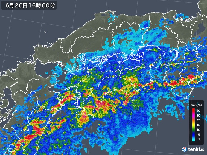 四国地方の雨雲レーダー(2018年06月20日)