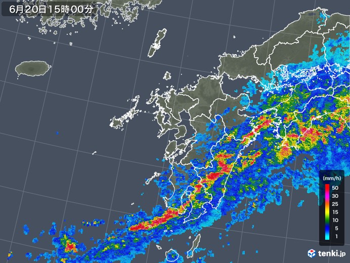 九州地方の雨雲レーダー(2018年06月20日)