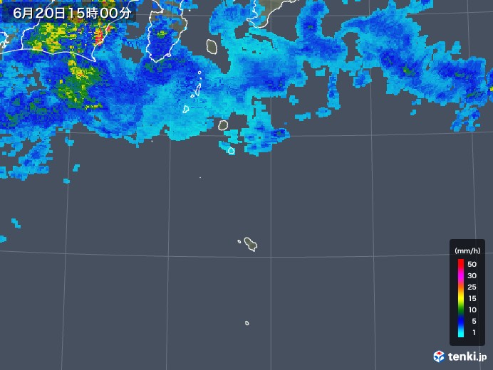 伊豆諸島(東京都)の雨雲レーダー(2018年06月20日)