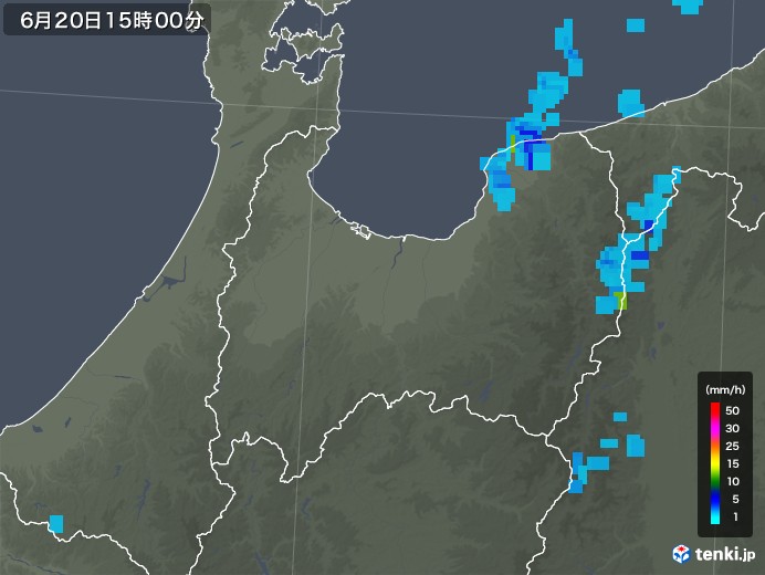 富山県の雨雲レーダー(2018年06月20日)