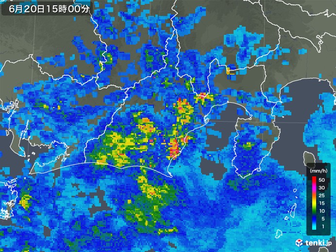 静岡県の雨雲レーダー(2018年06月20日)