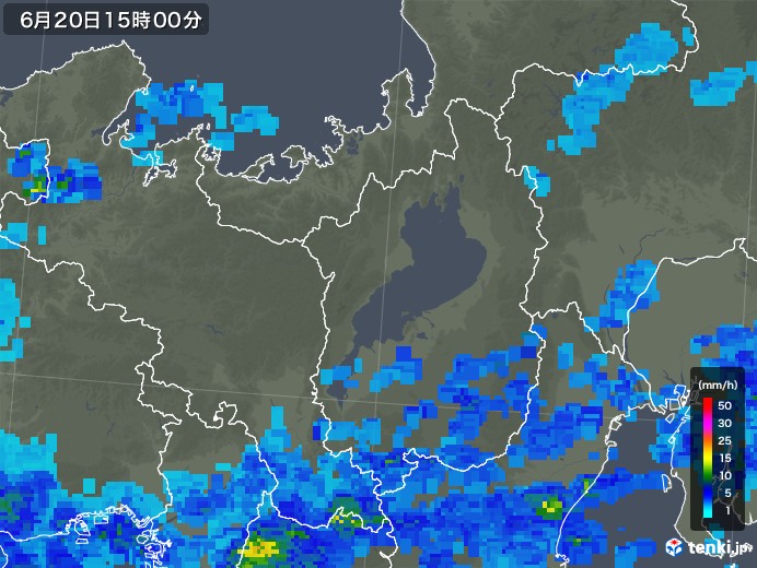 滋賀県の雨雲レーダー(2018年06月20日)