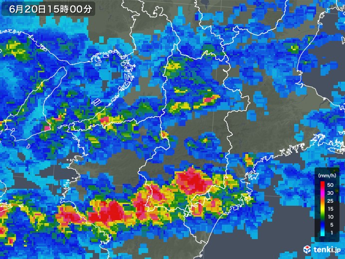 奈良県の雨雲レーダー(2018年06月20日)