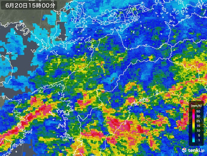 愛媛県の雨雲レーダー(2018年06月20日)