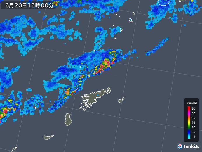 奄美諸島(鹿児島県)の雨雲レーダー(2018年06月20日)