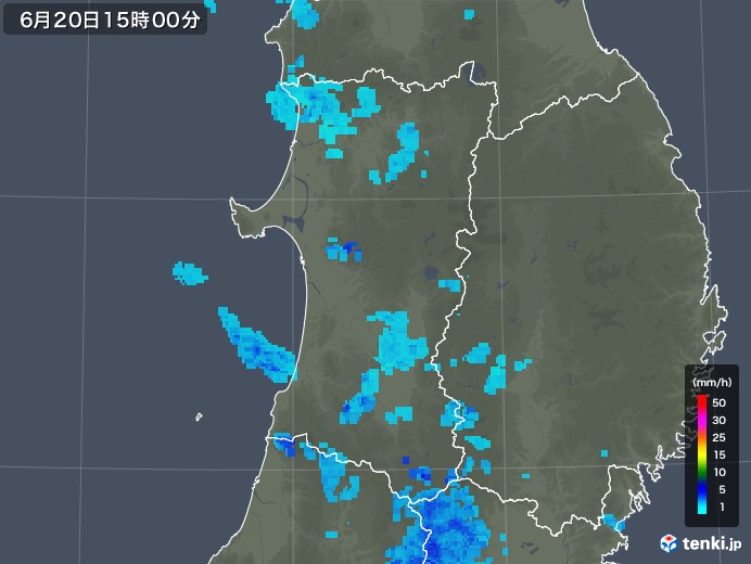 秋田県の雨雲レーダー(2018年06月20日)