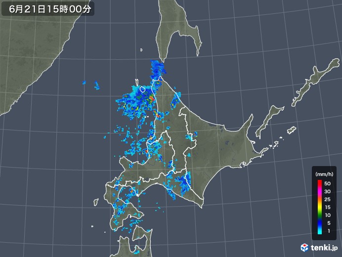 北海道地方の雨雲レーダー(2018年06月21日)