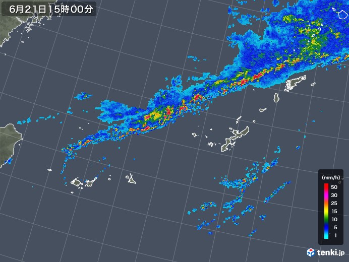 沖縄地方の雨雲レーダー(2018年06月21日)