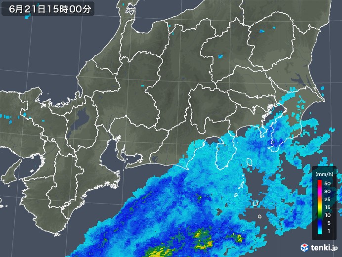 東海地方の雨雲レーダー(2018年06月21日)