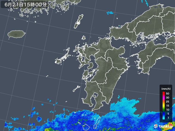 九州地方の雨雲レーダー(2018年06月21日)