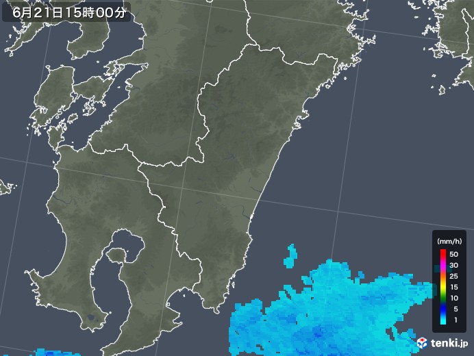 宮崎県の雨雲レーダー(2018年06月21日)