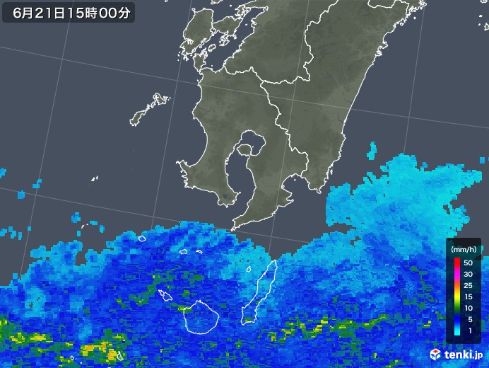 鹿児島県の雨雲レーダー(2018年06月21日)