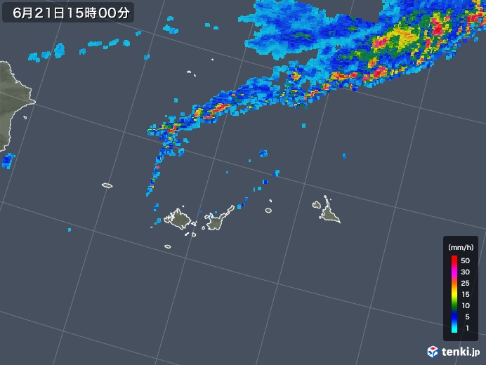 宮古・石垣・与那国(沖縄県)の雨雲レーダー(2018年06月21日)