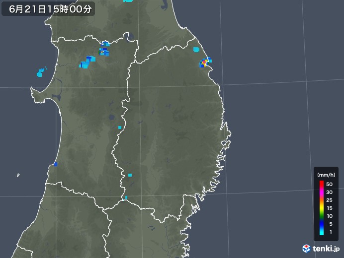 岩手県の雨雲レーダー(2018年06月21日)