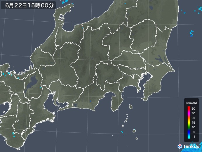 関東・甲信地方の雨雲レーダー(2018年06月22日)
