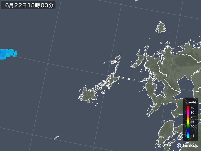 五島列島(長崎県)の雨雲レーダー(2018年06月22日)