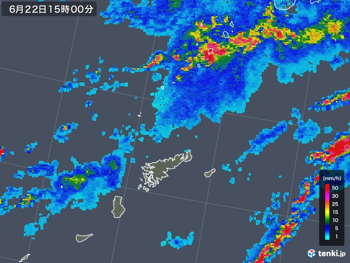 奄美諸島(鹿児島県)の雨雲レーダー(2018年06月22日)