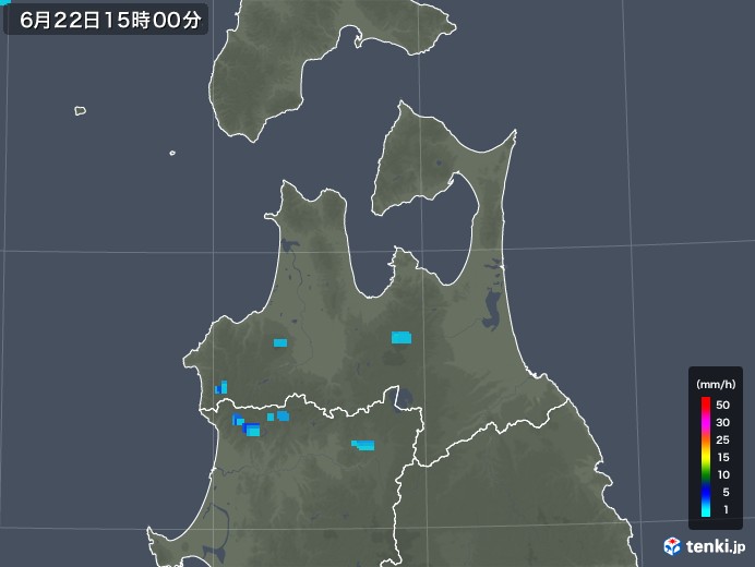 青森県の雨雲レーダー(2018年06月22日)