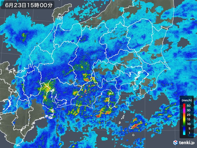 関東・甲信地方の雨雲レーダー(2018年06月23日)